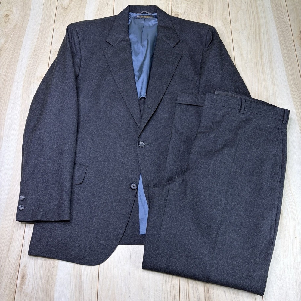 Vintage Brooks Brothers Half-Lined Flannel Wool Suit Mens 43R 38x30 Gray